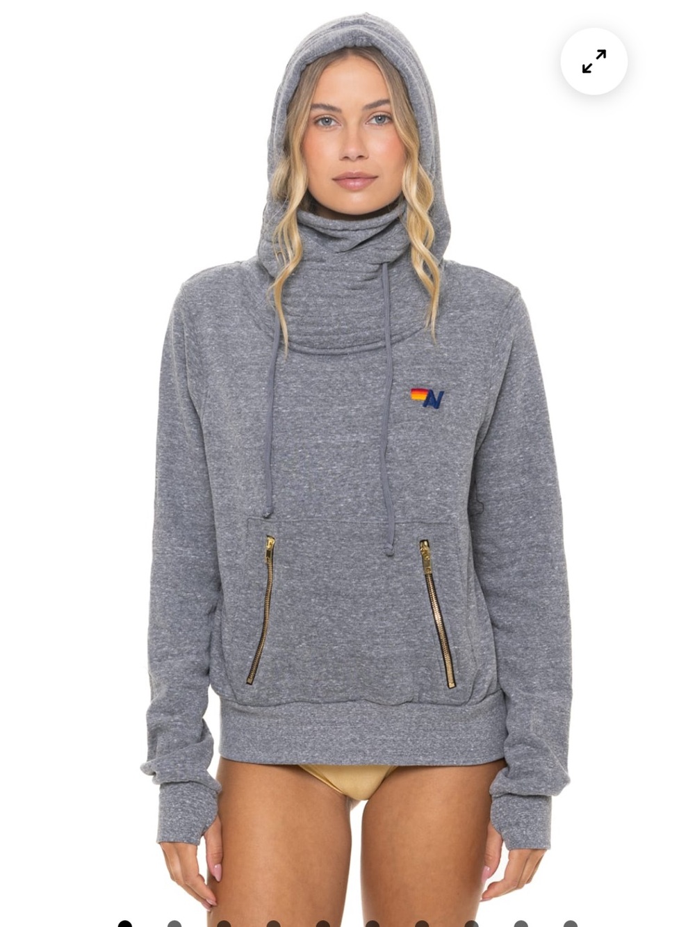 Aviator Nation Heather Gray Hooded Pullover with Gold Zippers